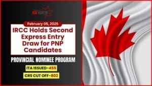 Express Entry draw announcement with CRS score and ITA details.