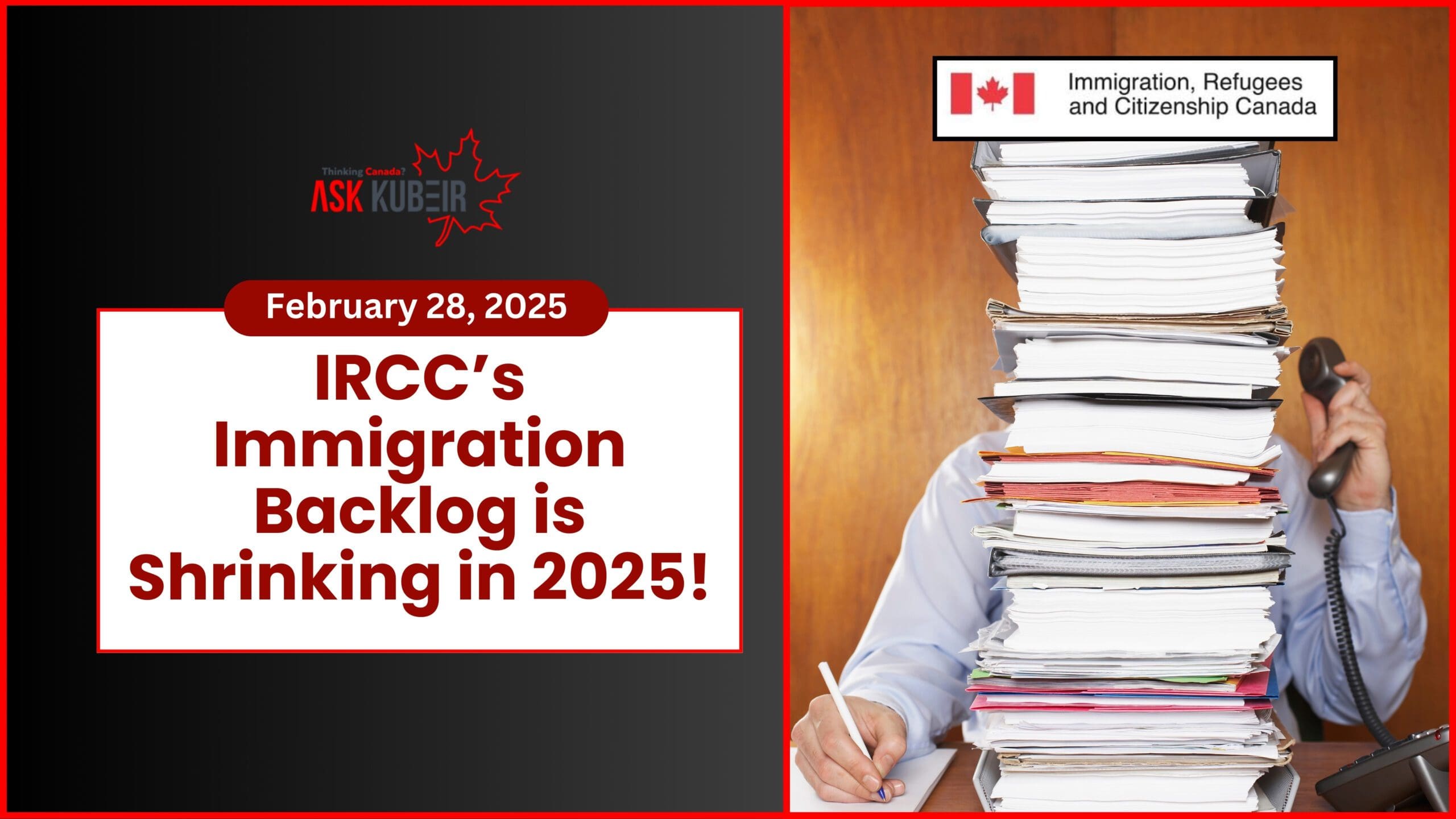 A visual showing the shrinking immigration backlog and progress made by IRCC in 2025.