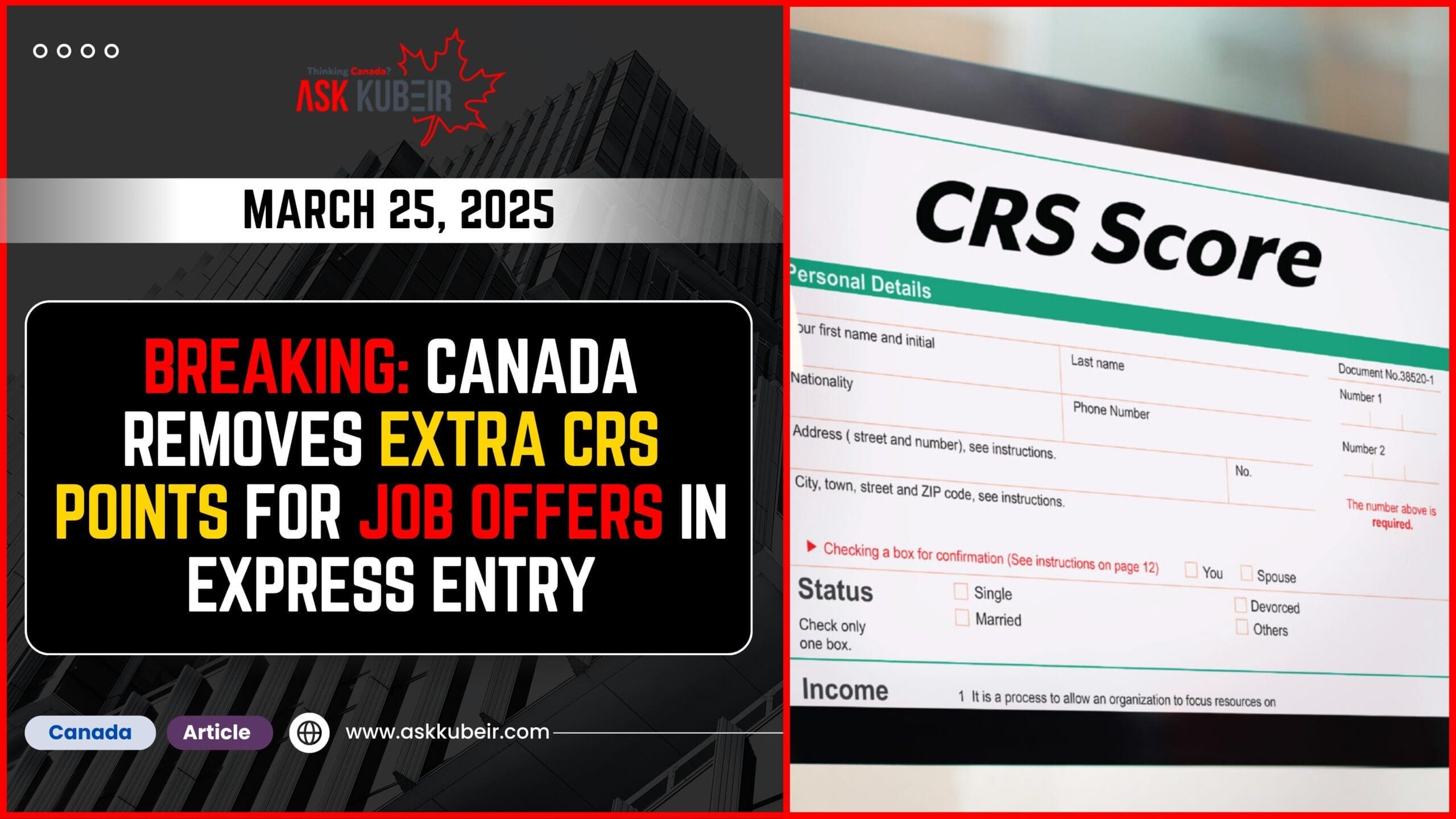 Express Entry CRS Update – Job Offer Points Removed