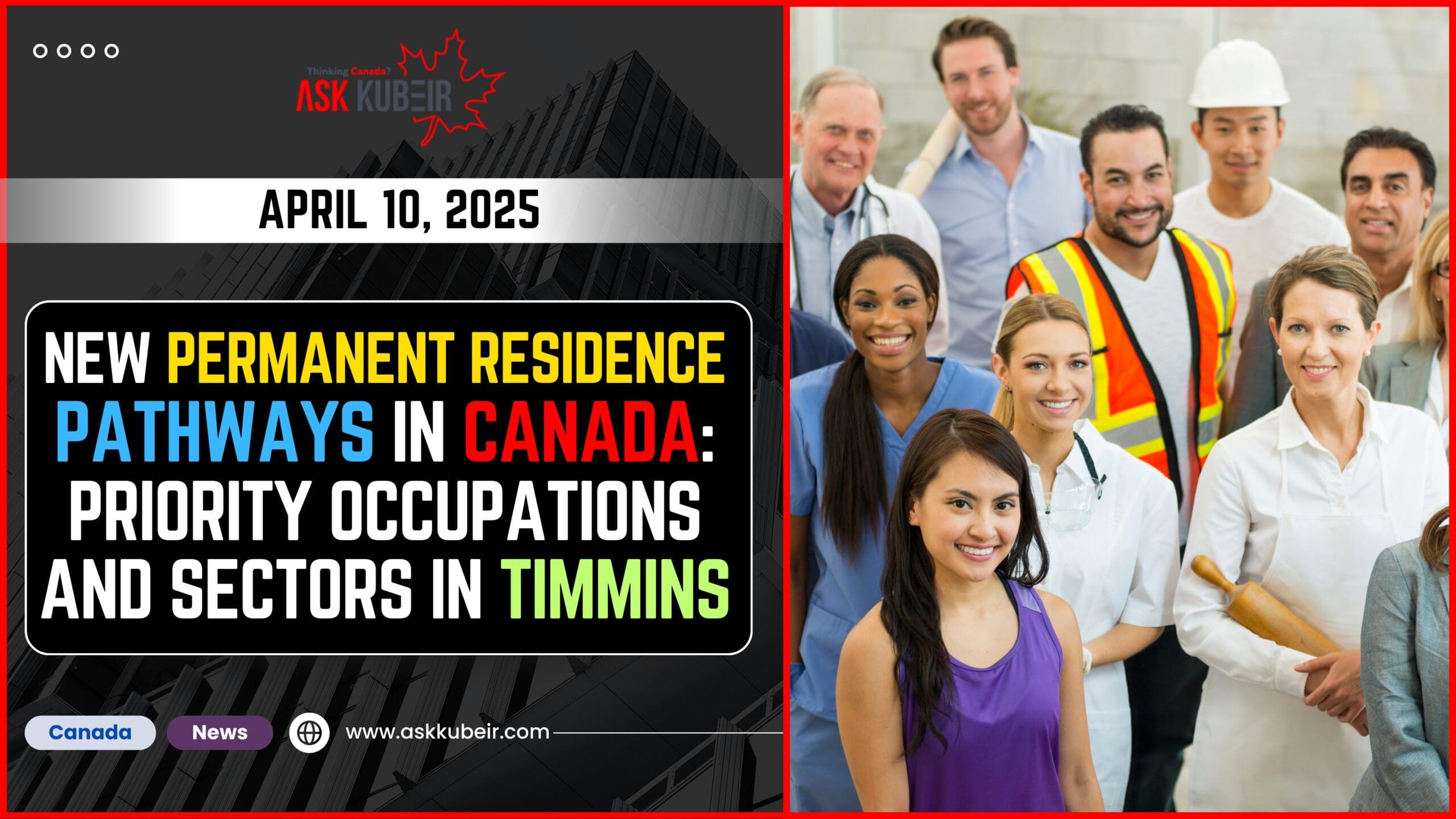 Timmins Permanent Residence Pathways list of priority occupations and sectors for Canadian immigration.