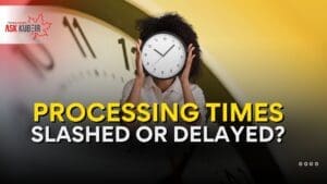 A visual chart comparing current and past IRCC processing times for immigration applications.