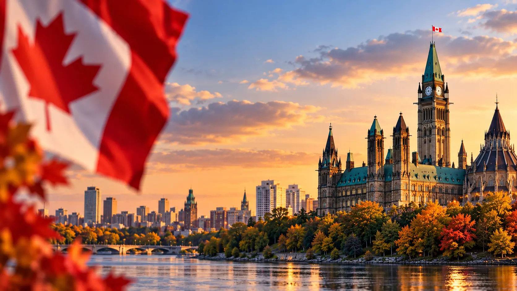 Canada Express Entry PNP draw October 13, 2026, featuring Parliament Hill in Ottawa, the Canadian flag, and autumn scenery.